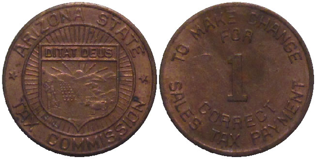 Tax Token Arizona Copper Sales Tax Token - One