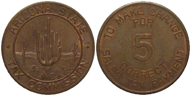 Tax Token Arizona Copper Sales Tax Token - Five