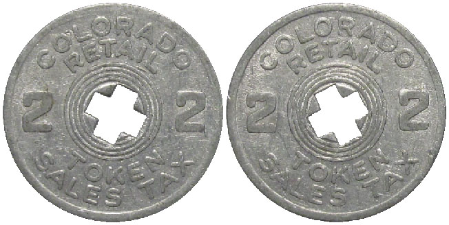 Tax Token Colorado Aluminum Sales Tax Token - Two