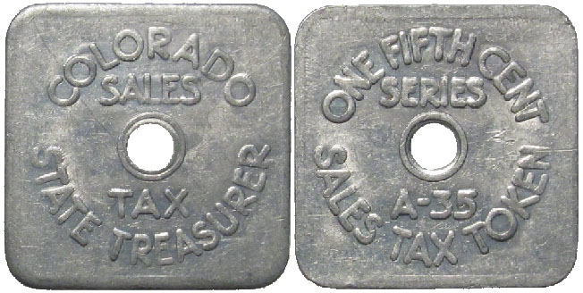 Tax Token Colorado Aluminum Square Two