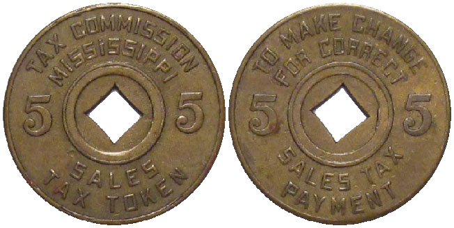 Tax Token Mississippi Brass Sales Tax Token - Five