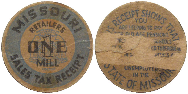 Tax Token Missouri Cardboard Sales Tax Token - One