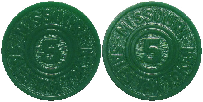 Tax Token Missouri Plastic Green Sales Tax Token - Five