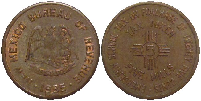 Tax Token New Mexico Copper School Tax Five