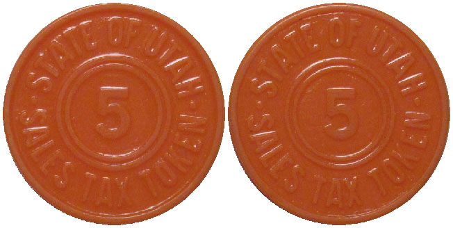 Tax Token Utah Plastic Orange Sales Tax Token - Five